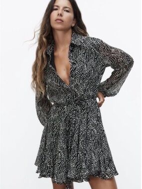 Zara Black and White Printed Mini Dress